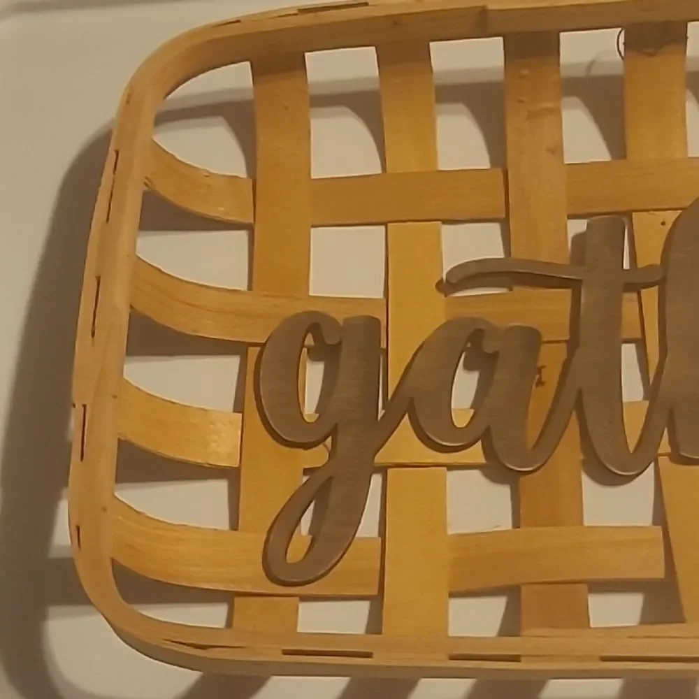 Wooden Basket with 'Gather' Sign